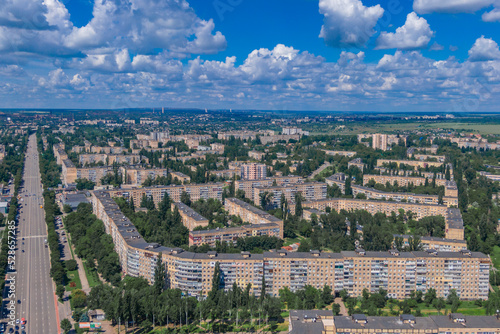 Ukrainian city of Krivoy Rog from above. Residential buildings, city center. Landmark of Ukraine. Aerial view of cityscape © Denis Chubchenko
