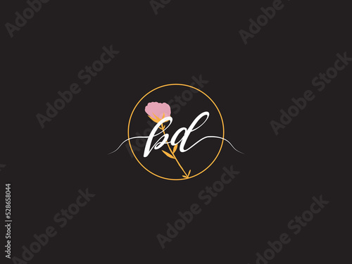 Signature BD Logo Letter, Unique Bd db Flowers Logo Icon Vector Image Design Fer Your Floral Brand