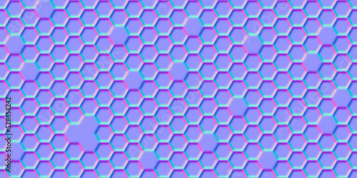 Normal map of honeycomb with hollows simple seamless pattern. Bump mapping of regular hive cell texture. Hexagon geometry material 3d rendering shader illustration © Kusandra