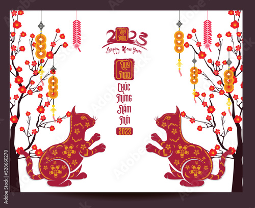 Happy lunar new year 2023, Vietnamese new year, Year of the Cat.
(Translation vietnamese: Happy new year, year of the cat)