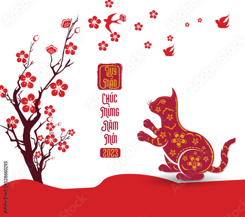 Happy lunar new year 2023, Vietnamese new year, Year of the Cat.
(Translation vietnamese: Happy new year, year of the cat)