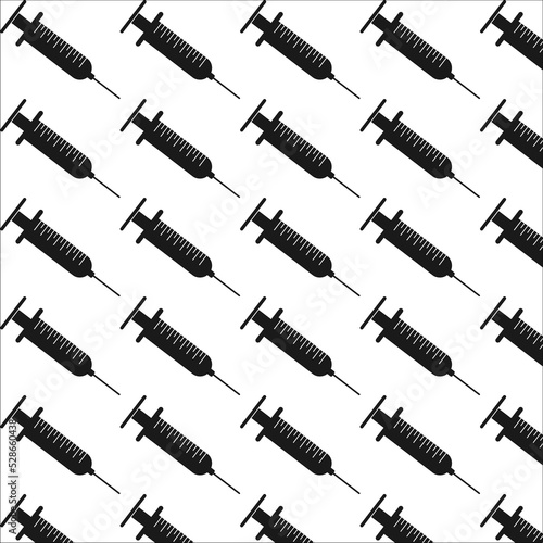 Syringe with needle and vial seamless pattern on white background. Concept of vaccination,injection.