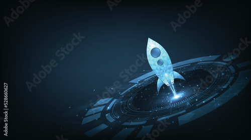  Startup business concept.Goal to success.creativity of human.soaring rocket. ideas Starting a business on a dark blue background. vector illustration.