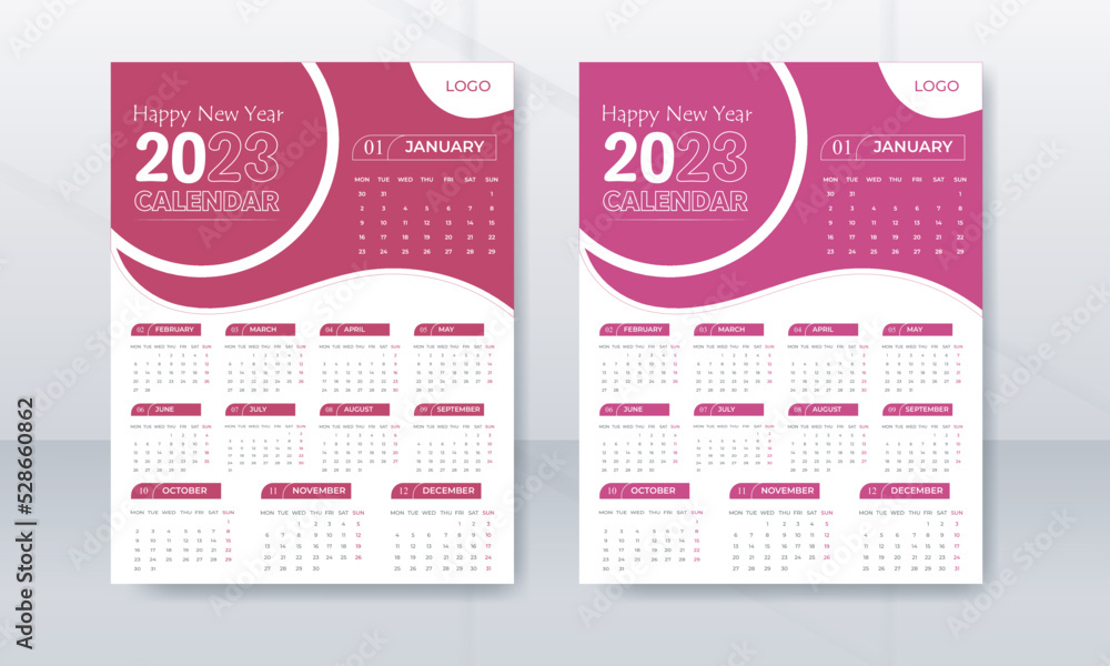 Monthly wall calendar design template page new year 2023