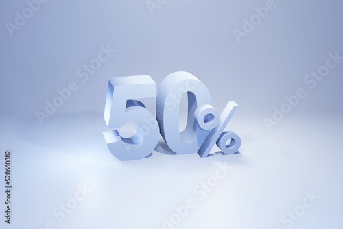 50 percent of modern light blue 3d rendering, sale offer 3d concept
