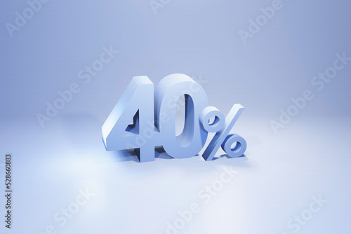 40 percent of modern light blue 3d rendering, sale offer 3d concept