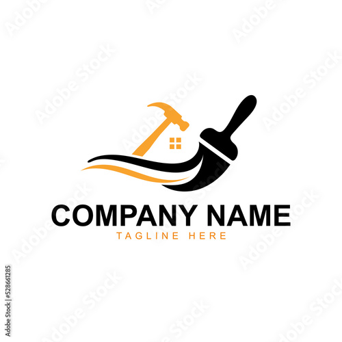 Construction Logo - Painting Logo - Hummer, Brush Logo  - Home With Hummer Brush Logo -