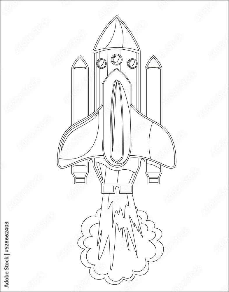 Coloring page for kids. Rocket, spaceship illustration. Coloring book. Color picture for children to draw.