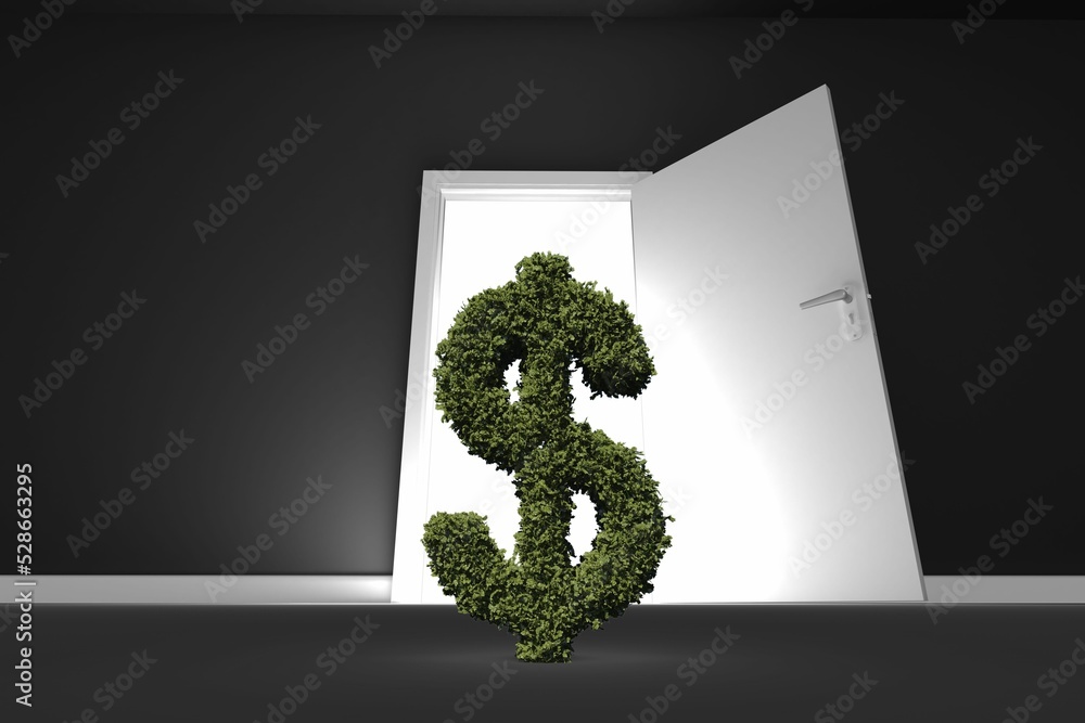 Fototapeta premium Topiary of dollar sign at doorway