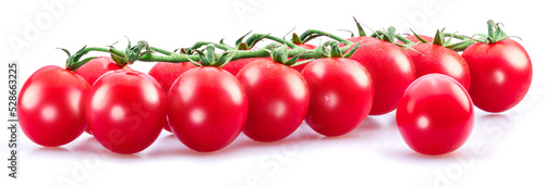 Bunch of red tomato cherries isolated on a white background. © volff