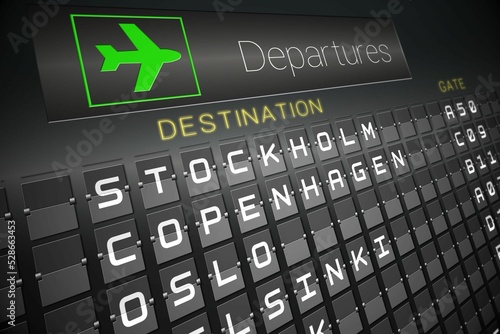 Photography Black departures board for nordic cities