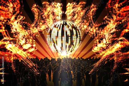 Digitally generated nightclub with people dancing
