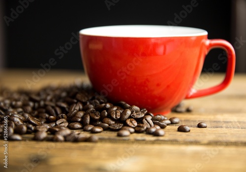 Coffee beans and cup