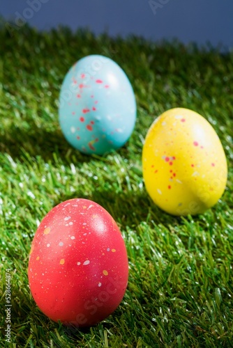 Easter eggs on grassy field