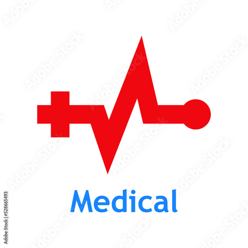 Logo con texto Medical con cruz en línea de pulso