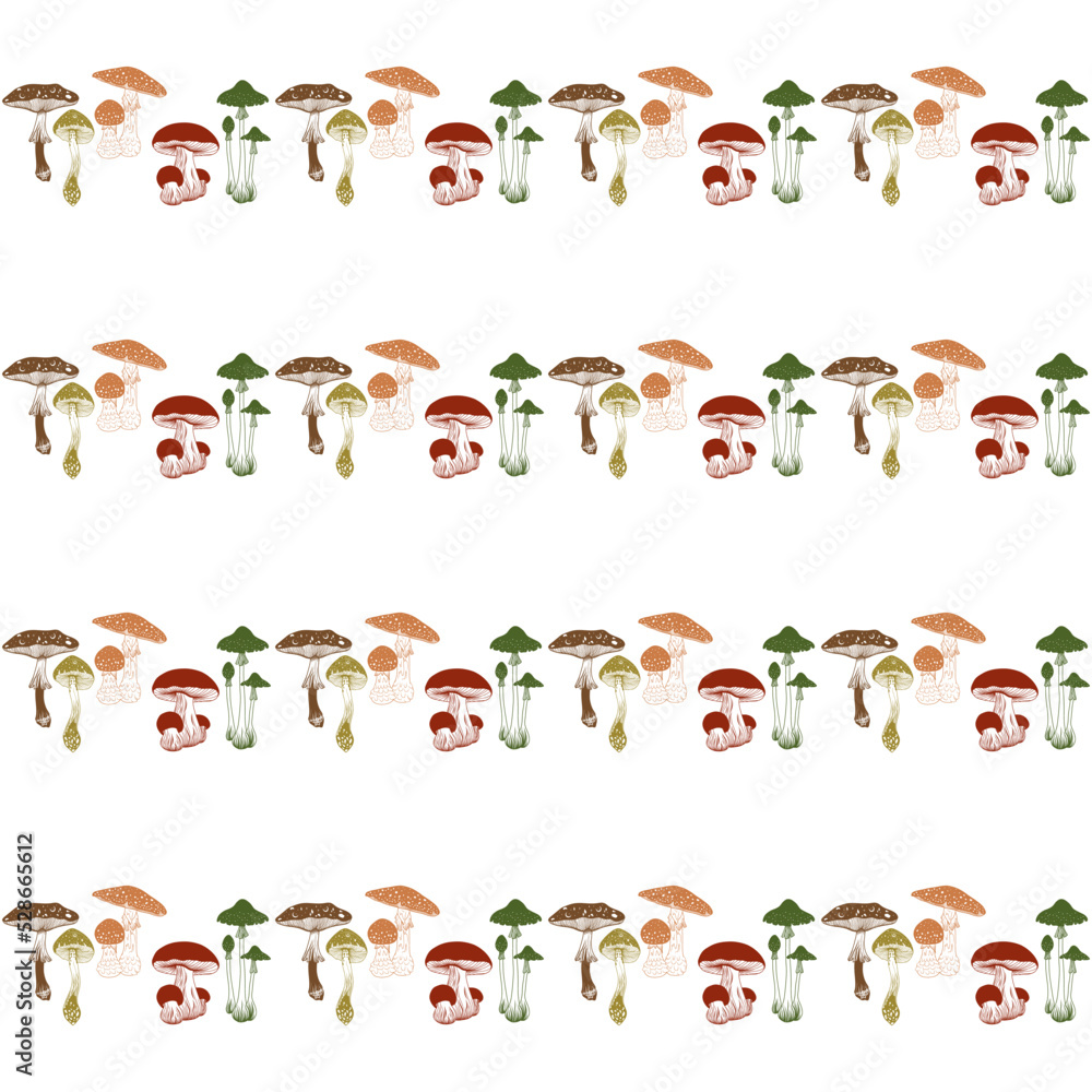 Seamless pattern with mushrooms. Forest, autumn, mushrooms, silhouette, harvest. Vector. Seamless pattern with mushrooms. Forest, autumn, mushrooms, silhouette, harvest. Vector.