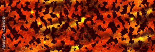 Texture of volcanic lava with molten stones top view. Hot magma surface. Broken ground with liquid fire. Abstract vector background. Cracked earth. Volcano eruption wallpaper