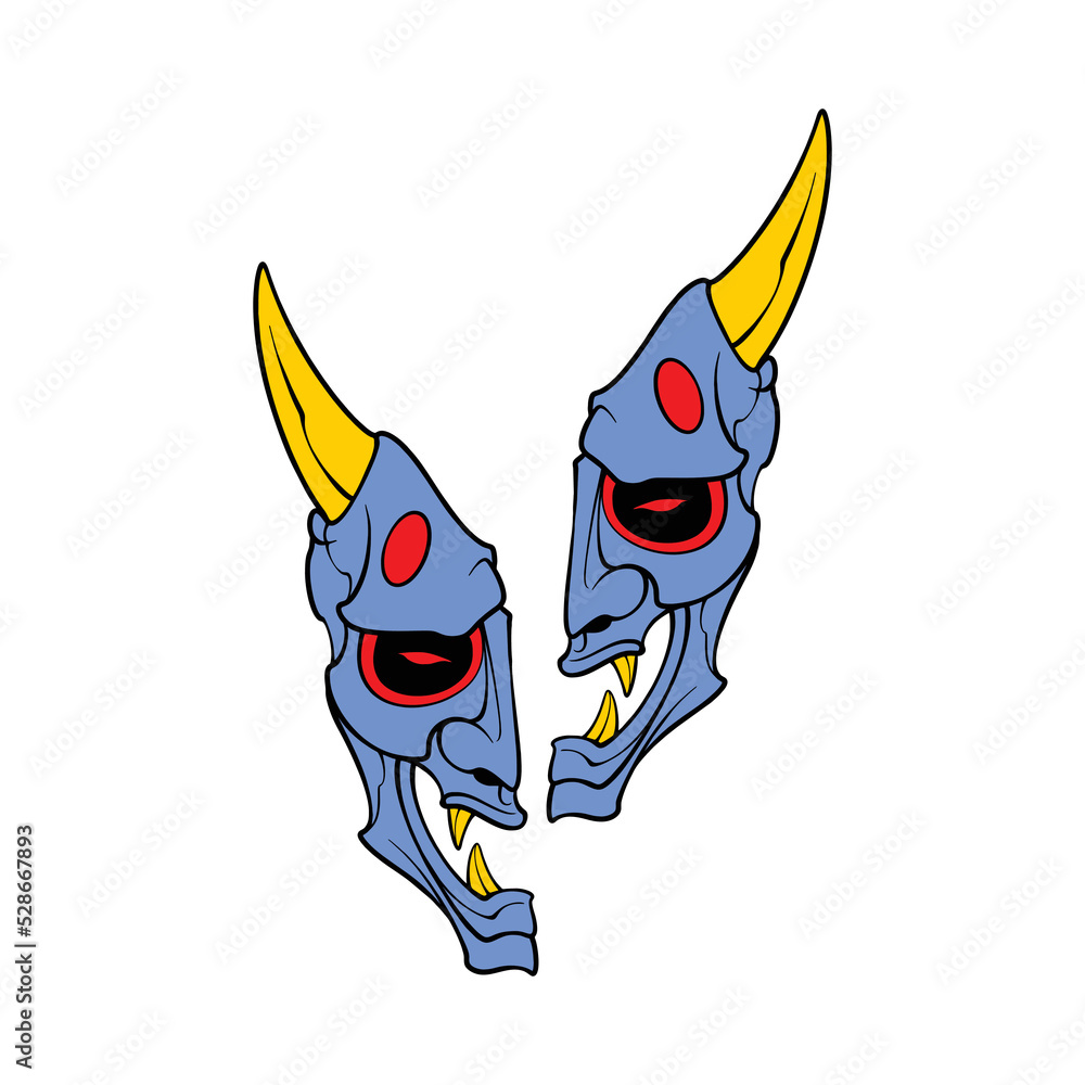 blue oni mask split in half
