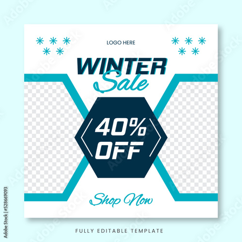 Winter sale 40% off vector template, Shop now, Fully editable