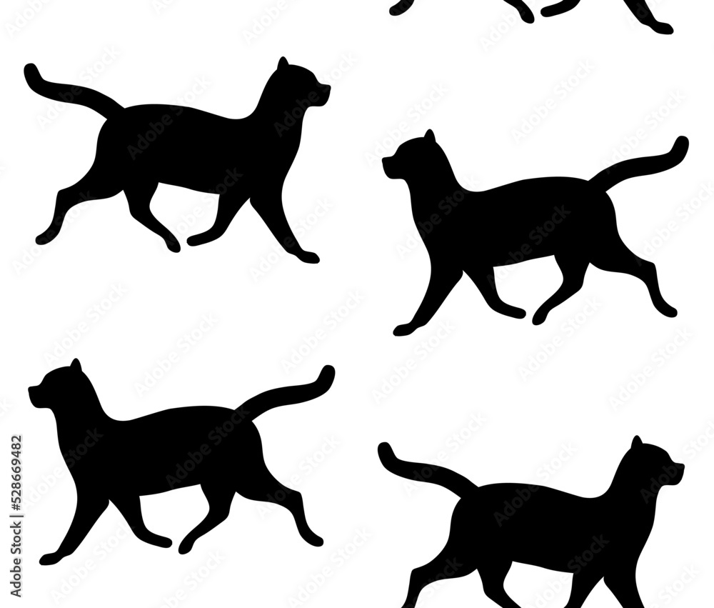 Vector seamless pattern of flat hand drawn cat silhouette isolated on ...