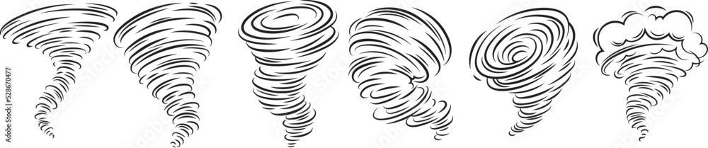 Vetor do Stock: Tornado line icons set vector illustration. Spiral ...