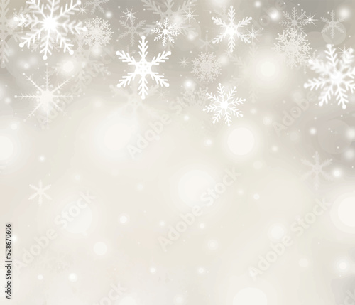 光と雪の結晶ー眩しくキラキラ輝くシルバーの銀世界背景イラスト素材 