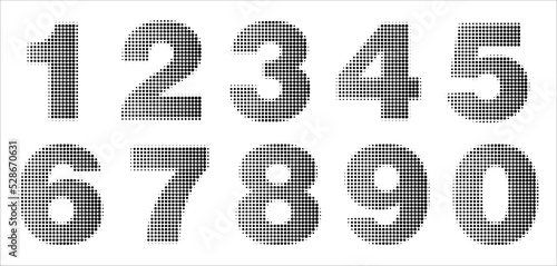 Decorative monochrome gradient halftone numbers from one to nine.