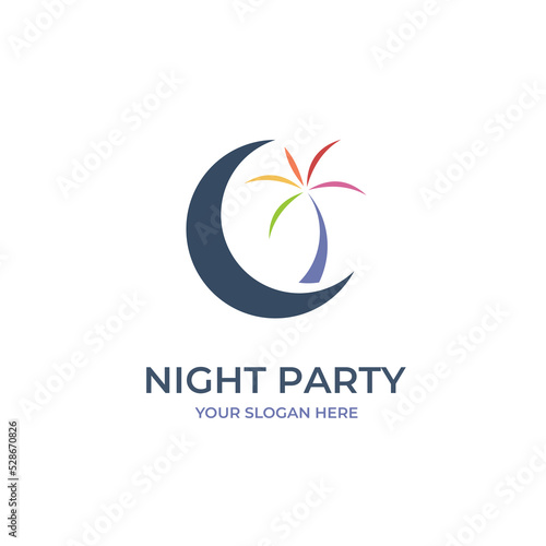 Moon Coconut Tree Logo Template