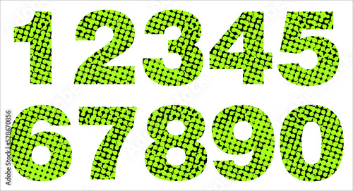 Decorative green halftone numbers from one to nine. Number Set