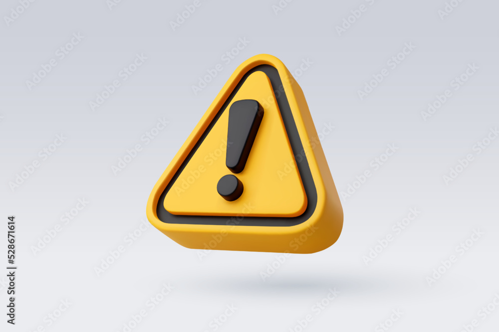 3d Vector Yellow warning sign with Exclamation mark concept. - obrazy, fototapety, plakaty 
