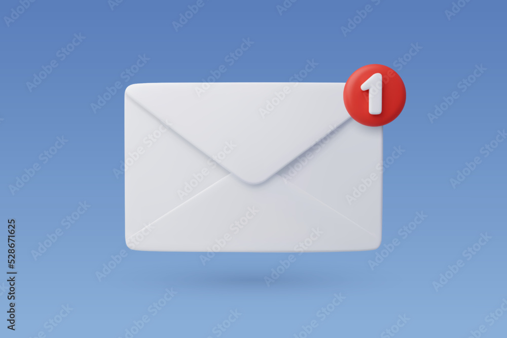 3d Vector Electronic mail with one massage, New message concept. 3d Vector Electronic mail with one massage, New message concept.