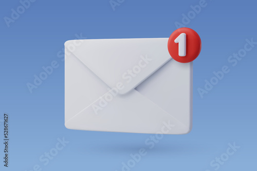 3d Vector Electronic mail with one massage, New message concept. photo