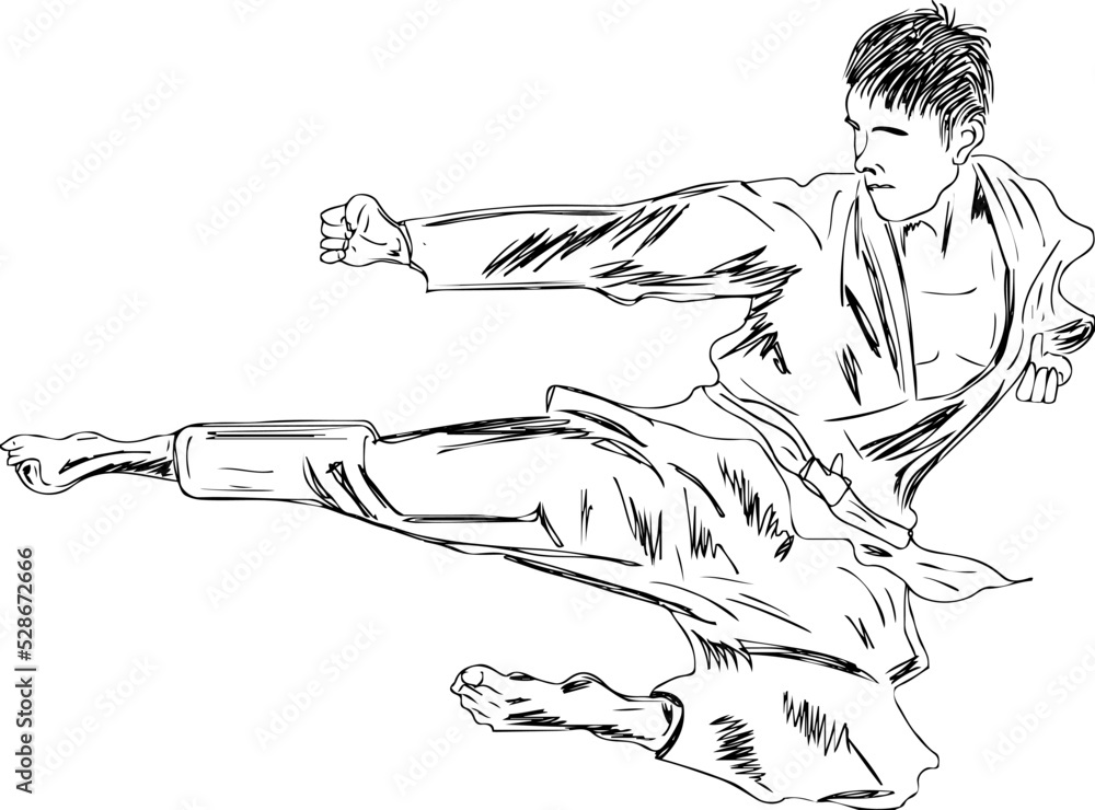 Jumping Martial arts player vector, Kung fu player cartoon doodle ...