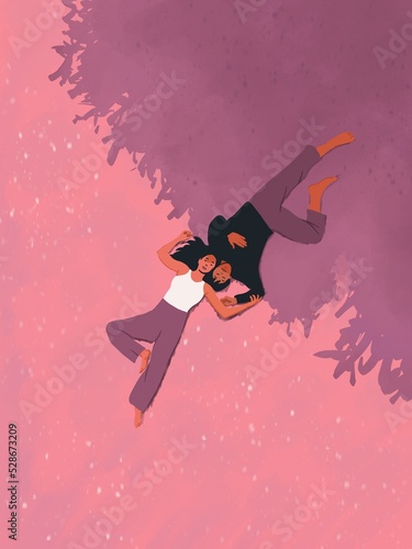 Cuadro en lienzo Illustration of a couple laying on a meadow