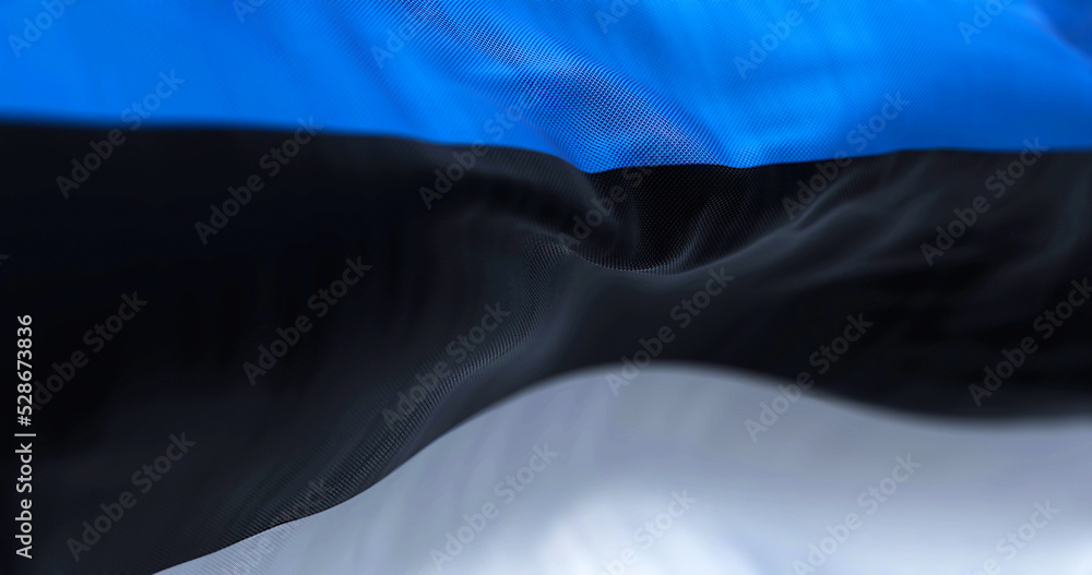 Close-up view of the estonian national flag waving in the wind