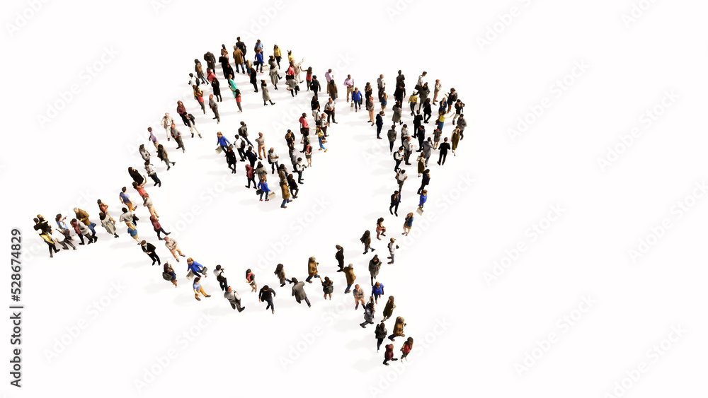 Concept conceptual large community of people forming the alarm clock icon. 3d illustration metaphor for time, countdown, notification, intenet, application and deadline Concept conceptual large community of people forming the alarm clock icon. 3d illustration metaphor for time, countdown, notification, intenet, application and deadline