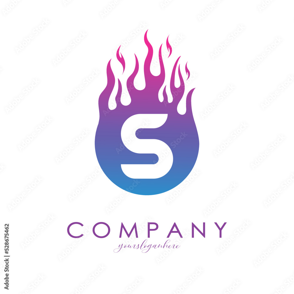 Fototapeta premium S letter logo with purple flames design in a fireball. Fire icon lettering concept vector illustration, eps10. 