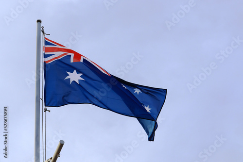 Australian flag fluttering on the flagpole