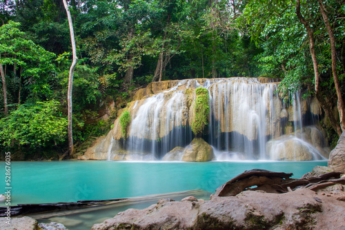 Beautiful Erawan Waterfall in the middle of the rainforest  Erawan Waterfall  Kanchanaburi  Thailand