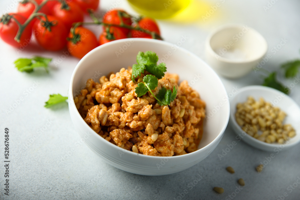 Homemade chicken ragout with pine nuts Homemade chicken ragout with pine nuts