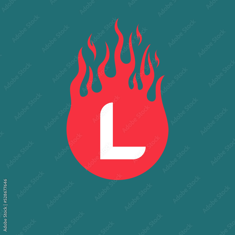 L letter icon with red flames design in a fireball. Fire logo design concept, vector illustration. L letter icon with red flames design in a fireball. Fire logo design concept, vector illustration.