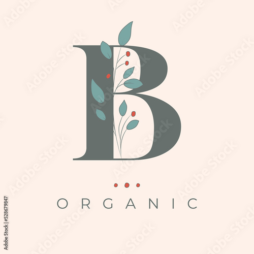 Floral B Letter Icon. Organic Letter Logo.