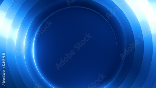 3d render, abstract blue background with round blank copy space and spiral shape