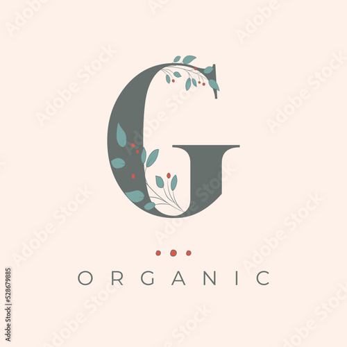 Floral G Bio Letter Icon. Organic Letter Logo.