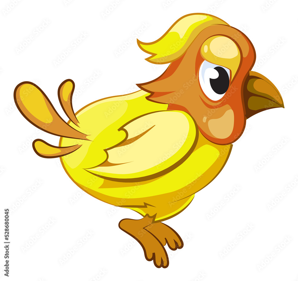 Funny yellow feather bird. Cute cartoon character Funny yellow feather bird. Cute cartoon character