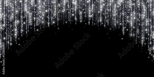 Silver holiday decoration arc glitter garland on black background. Vector