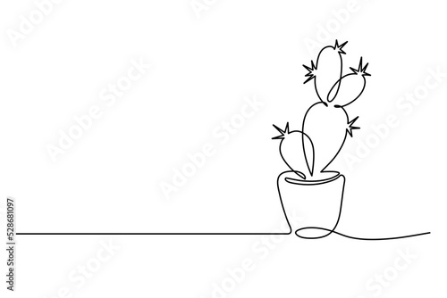Continuous line drawing house plant black and white sketch cute cactus isolated on white background Hand drawn illustration single line