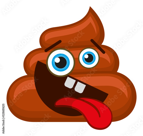 Silly poop emoji. Fun brown poo with crazy eyes and tongue out
