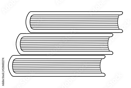 Books are stacked. Bottom view. Sketch. Vector illustration. School books in closed position. Coloring book for children. Doodle style. Outline on isolated background. School theme.