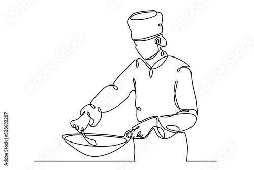 continuous line drawing of chef preparing food